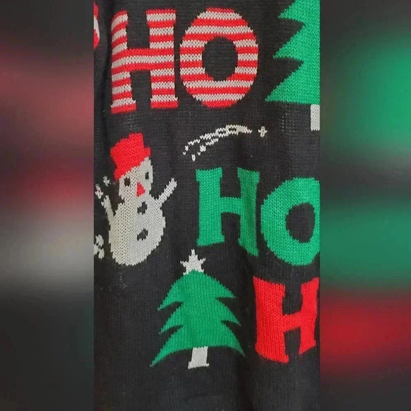 NO BOUNDARIES Black Christmas Sweater Long Ho Ho Ho snowmen  trees Size 15 17 - Picture 4 of 7